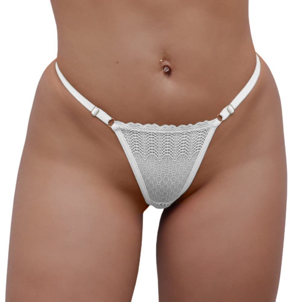 Calcinha Fio Dental Branca Frases com Strass Tallyta