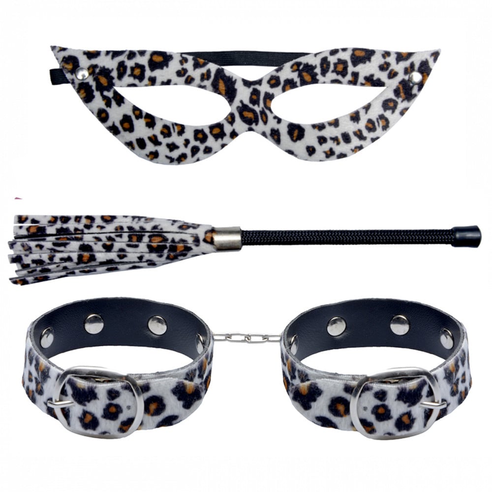 Kit Tiazinha Máscara Algema Fina e Chicotinho Dominatrix