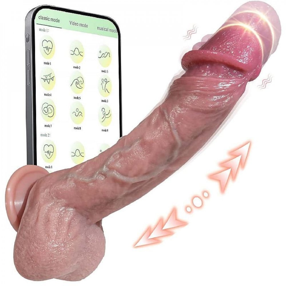 Pênis Realístico 2 Vibro Vai e Vem Rotação App 9 Modos 22x3,8cm General Import