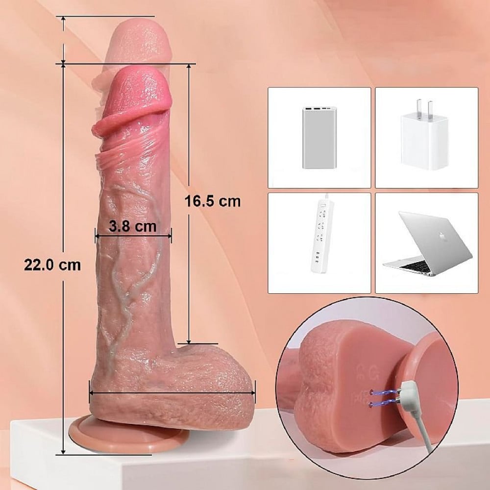Pênis Realístico 2 Vibro Vai e Vem Rotação App 9 Modos 22x3,8cm General Import