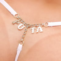 Calcinha Fio Dental Branca Frases com Strass Tallyta