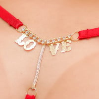 Calcinha Fio Dental Vermelho Frases com Strass Tallyta
