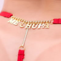 Calcinha Fio Dental Vermelho Frases com Strass Tallyta