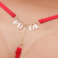 Calcinha Fio Dental Vermelho Frases com Strass Tallyta