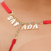 Calcinha Fio Dental Vermelho Frases com Strass Tallyta