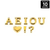 Letras Vogais Abs Dourada Strass 10 Unidades Hard