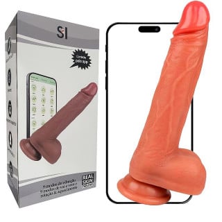 Pênis Realístico Vibro Vai e Vem Rotação App 9 Modos 21,5x4cm General Import