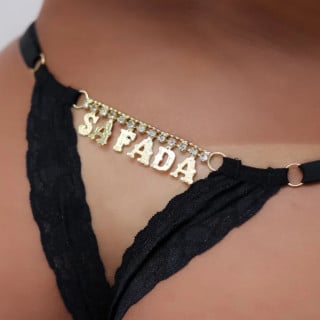 Calcinha Fio Dental Gis Preta Frases Traseira com Strass Tallyta
